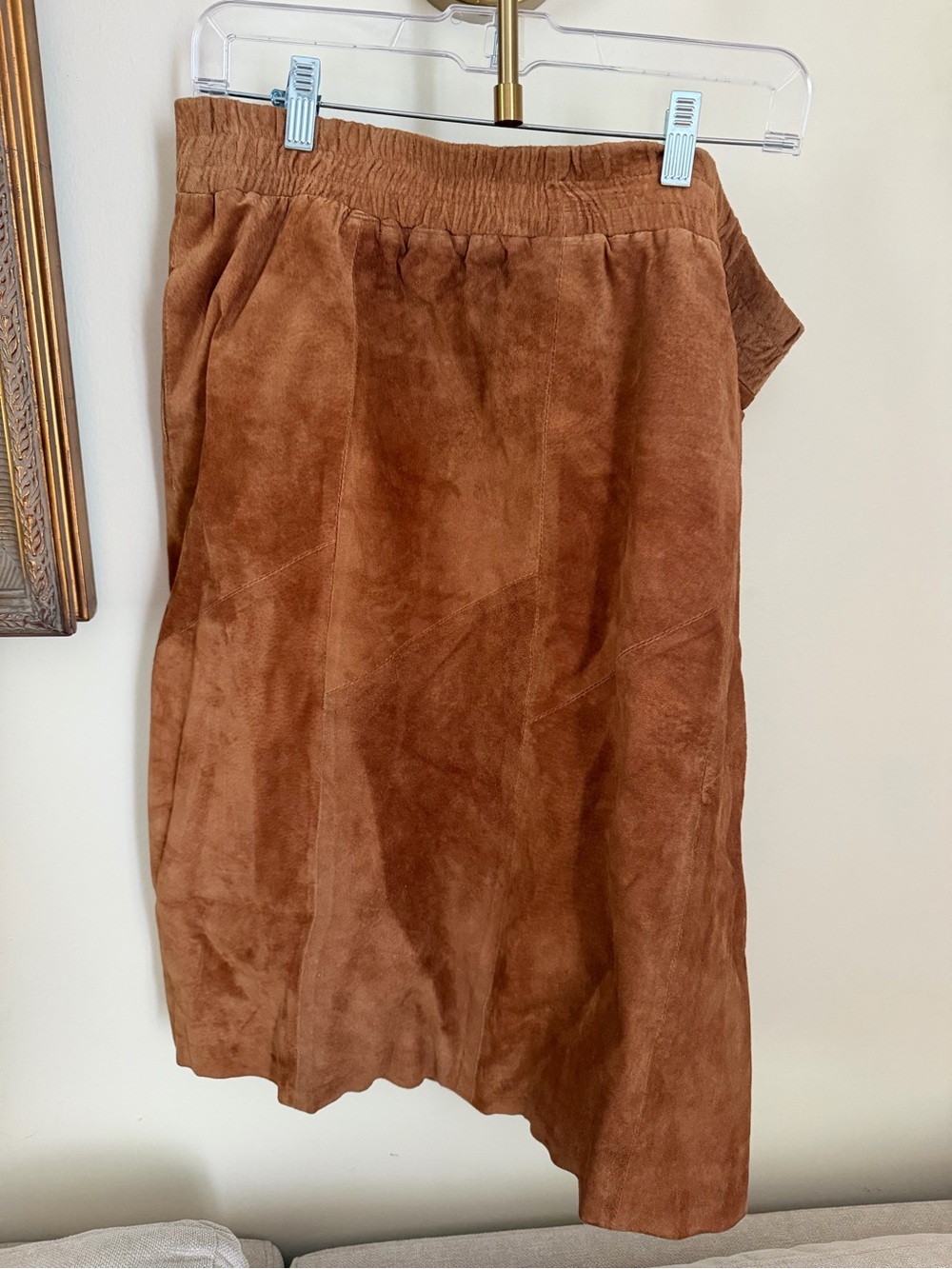 Women's Vintage Brown Suede-Look Elastic Waist Skirt